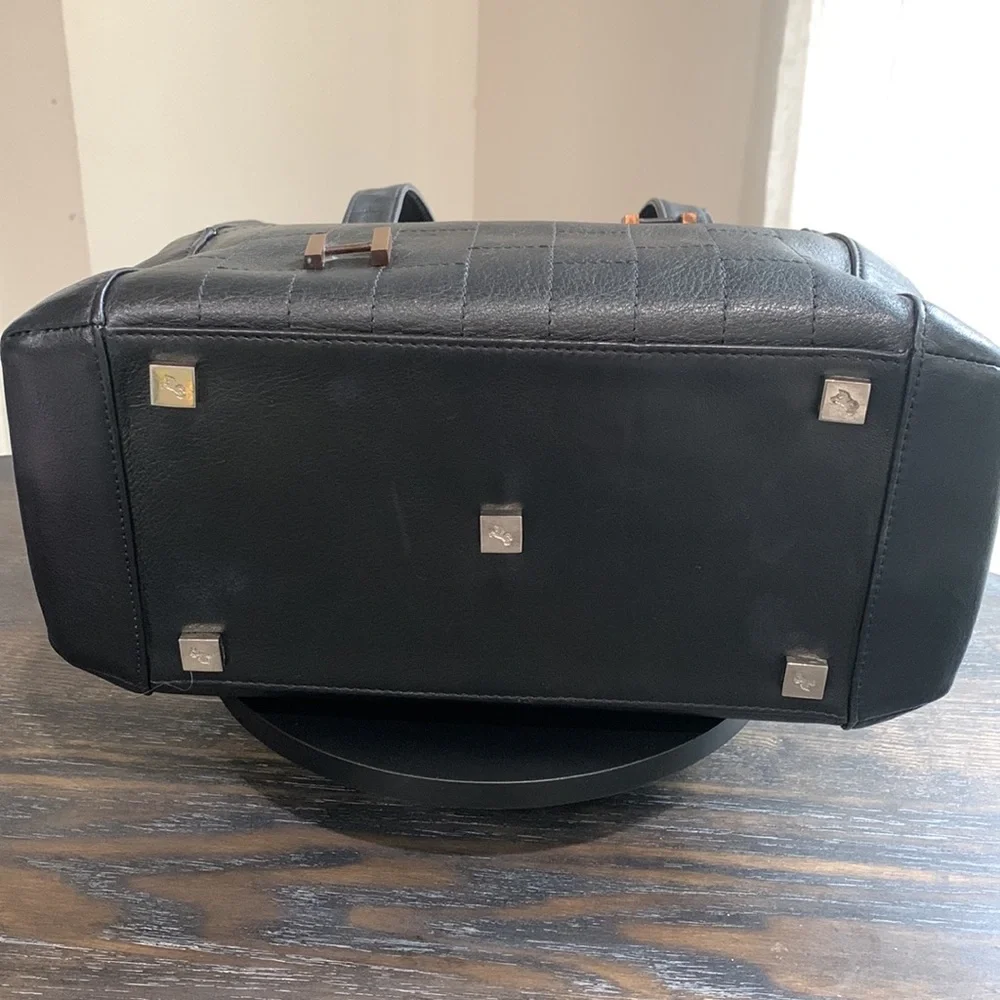 Mario Hernandez black leather tote with metal H appliqués. Pre loved - Picture 7 of 14
